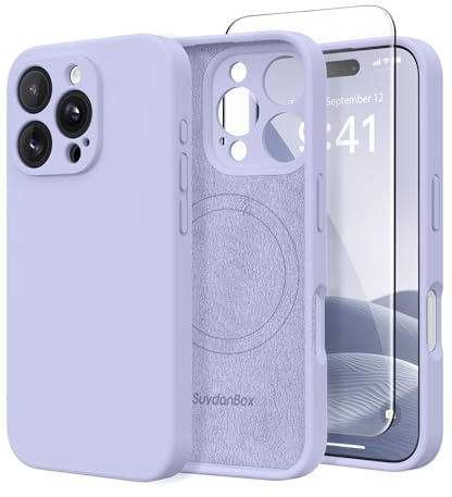SuydanBox Magnetic for iPhone 16 Pro Max Case, Compatible with MagSafe, [Full Camera Protection][Screen Protector] Silicone Shockproof Protective Phone Case for iPhone 16 Pro Max 6.9, Lilac