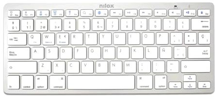 DOKI Nilox NXKB01S Mini Teclado Inalámbrico Teclado Bluetooth Universal QWERTY Español Compatible con Windows, Android, iOS, Color Plata