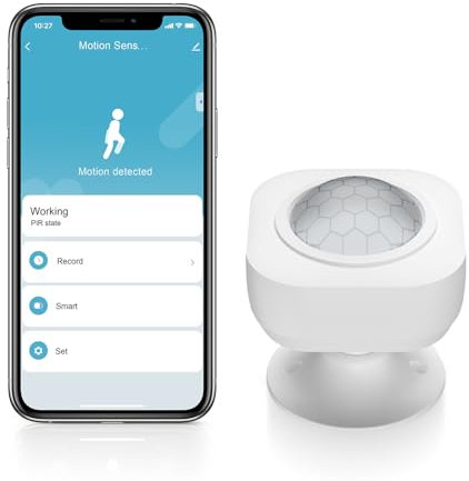 Chatthen Bewegungsmelder Innen, Kostenlose APP-Benachrichtigung, Fernüberwachung, WiFi Bewegungsmelder mit Smart Life/Tuya Smart, 128°Bewegungssensor, 2~12m Reichweite