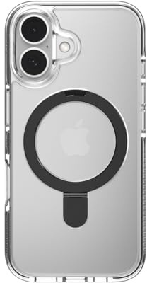 ZAGG Santa Cruz Snap RS Graphene-Reinforced Case with Built-In Ring Stand for iPhone 16 Pro Max [6.9-Inch], MagSafe Compatible, Anti-Yellowing, Shockproof Phone Back Cover (Clear/Black)