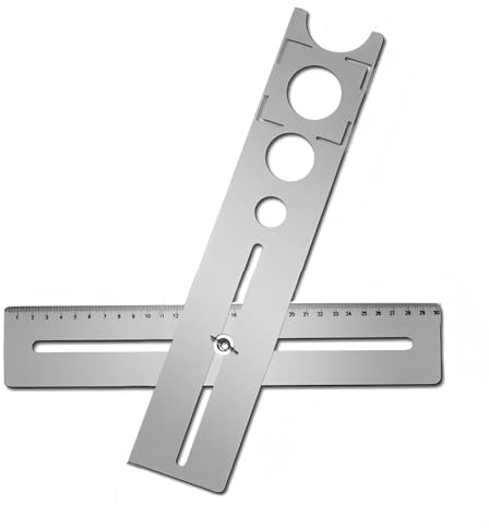 Ouitble Fliesen Winkel Messlineal 40cm Edelstahl Einstellbar Fliesen Lochsucher 25/40/45/55mm Fliesenleger Werkzeug Fliesenlochlokator für Tischler Fliesenleger Keramikfliesen Holzbearbeitungsprojekte