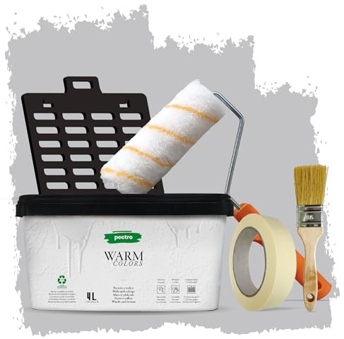 PECTRO Peinture Une Couche 4L (6,3kg) Kit Rouleau, pinceau, grille et ruban - Peinture Mur et Plafond Interieur Couleurs Chaudes - Ultra Couvrante et Lessivable, finition Mate