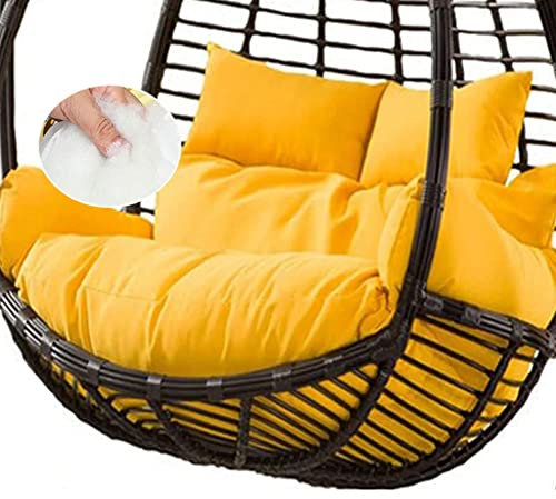 Double Egg Chair Cushion Waterproof Thick Hanging Hammock Swing Seat Pad with Head Pillow for 2 Seater Garden Patio Rattan Basket Chair (Yellow)