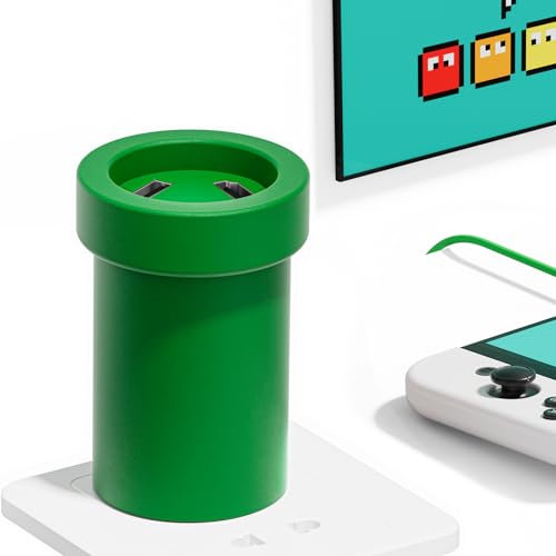 POWKONG Switch Charger Dock Portable Compatible with Nintendo OLED/Lite, 65W GaN Charging Dock&Hub, Swith Docking Station for TV with 4K 60Hz HDMI/USB-C PD Fast Charging/USB 2.0-Green