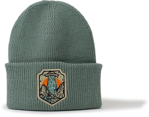 minifan Outdoor Strickmütze: Berge UFO - Geschenk für Natur-Freund - Beanie Männer Frauen Mütze Wintermütze Wald Natur Klettern Holz Klima Outdoor Wandern (Dusty Green)