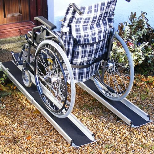 Rampen Hochleistungs-rutschfeste Teleskoprampe aus Aluminium (2 Stück), tragbare Rollstuhlrampe für Behinderte, geeignet für manuelle Rollstühle, Hochleistungsroller, elektrische Rollstühle, 7ft