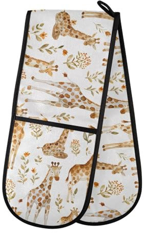 Oven Gloves Double Oven Gloves Giraffe Forest Animals Oven Mitts Pot Holder Heat Resistant Quilted for BBQ Baking Kitchen Cooking Gloves