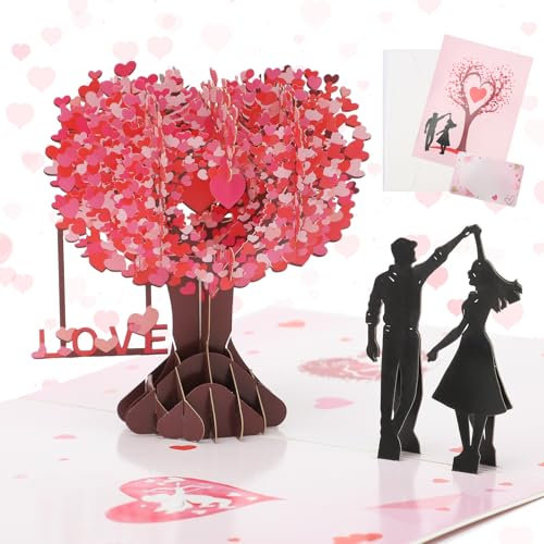 3D Liebesbrief Pop Up Karte, Liebesbaum Geburtstagskarte Freundin, Pop Up Karte Geburtstag, Valentinstag Romantische Liebeskarte für Freundin & Frau, mit Kuvert