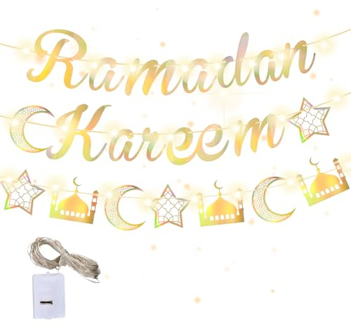 Ramadan Kareem Girlande, Eid Mubarak Dekoration, Ramadan Mubarak Banner, Islam Banner Deko, Gold Glitzerndes Ramadan Kareem Banner, Ramadan Banner Dekoration für Eid Festival Party