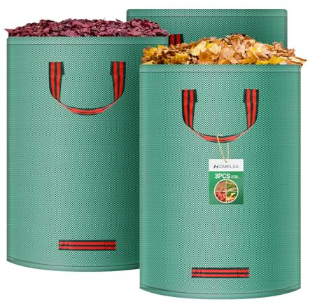HOMIKLSA 3X 272L Gartenabfallsack, Gartensack mit Griffe, Selbststehend, Wasserdicht, Laubsack Haltbar Korrosionsbeständig für Gartenabfälle und Grünschnitt