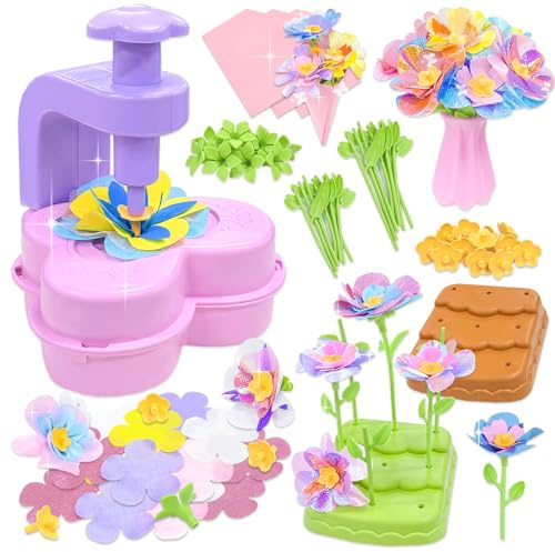 VBACALA 184 Stück Bastelset für Kinder DIY Bastelspielzeug mit Blumen,Schleifen Blumentopf Formen Vasen Blumenarrangements Blumenstrauß Set,Bastelset Kinder ab 3 Jahre Geschenke für Mädchen