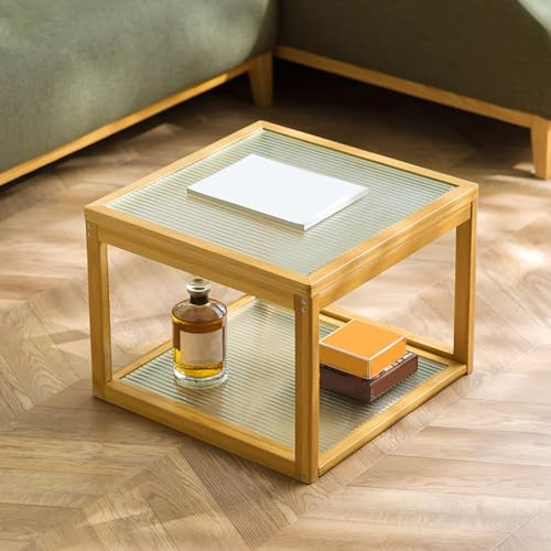 forestalk Petite table basse en verre vintage du milieu du siècle, lot de 2 tables basses gigognes à rangement ouvert, assemblage facile pour les petits espaces, la maison, le bureau (taille : 50 x 50