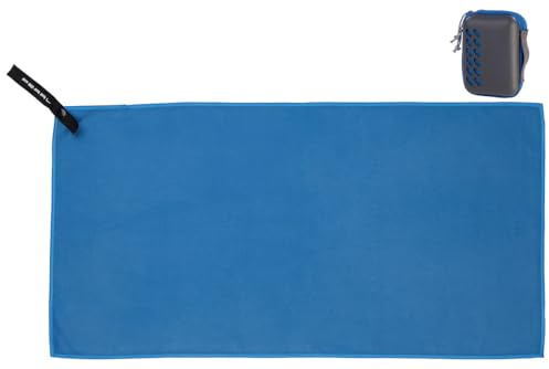 PEARL Pocket-Handtuch: Mikrofaser-Handtuch mit Tasche, schnell trocknend, 30 x 60 cm, blau (Microfaser Outdoor, Reisehandtücher Microfaser, Fitness)