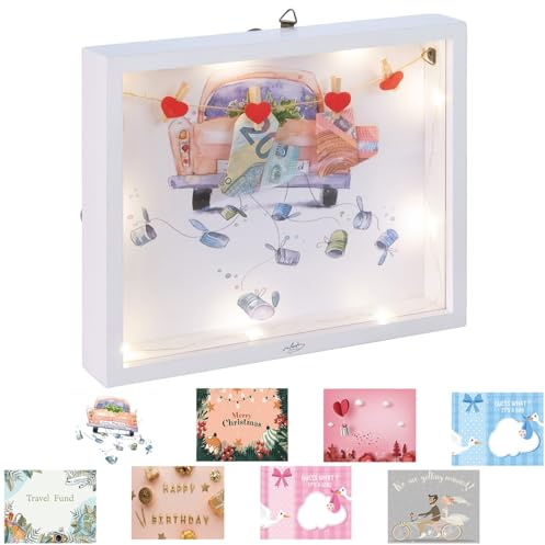 infactory Geburtstags-Spardose: 8in1-3D-Bilderrahmen-Spardose mit Licht, Acrylglas (LED, personalisierte, Foto)