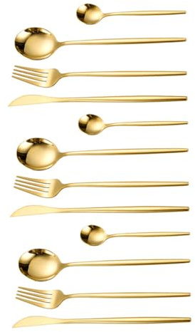 SOIMISS 12 Pezzi Posate in Acciaio Semplice Western per Bistecca Resistente e Facile da Colore Oro Pratica Tavola Quotidiana