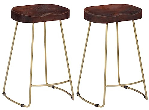 Yunovire Gavin Barhocker 2 STK. Massivholz Mango, Walnuss-Finish, 45x40x62 cm, für Küche und Theke, Industrie-Design, stabil und langlebig