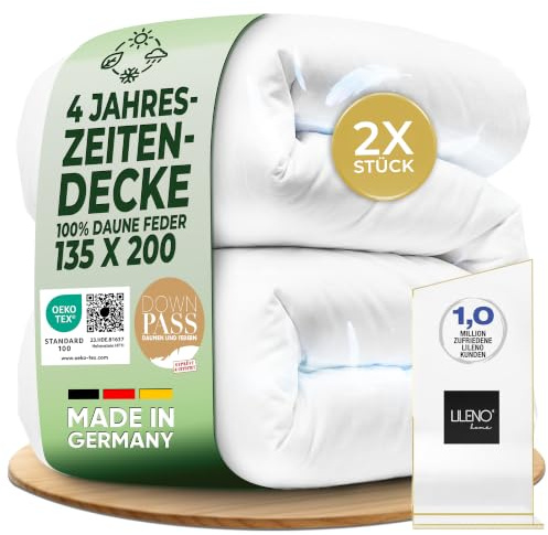 LILENO HOME Feder- und Daunendecke 135x200 4-Jahreszeiten - Flexibles | 2-in-1 Knopfsystem, Geräuscharm & Wolkenweich - 60°C waschbare Feder Daunenbettdecke - Made in DE & Oeko-Tex