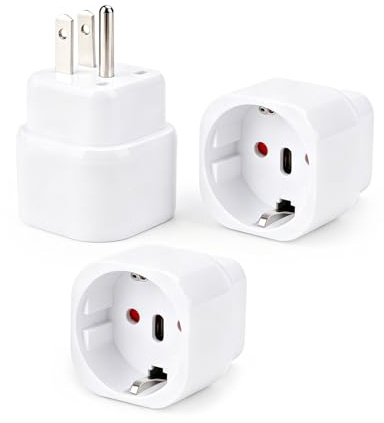 3 Piezas Adaptador Enchufe Europeo a USA, Adaptador Enchufe Español/Europeo a Americano,2 Patas Europa hacia 3 Patas EEUU para USA,México,Colombia, Turistas Tailandia-Blanco