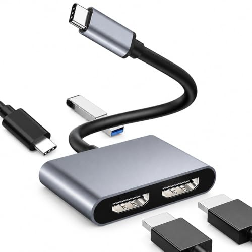 TAKUZA HDMI Adapter 2 Monitore Erweitern, USB C auf Dual HDMI Adapter | HDMI Splitter 2 Monitore Gleichzeitig Erweitern mit 2 HDMI, PD 100W, USB 3.0, für Laptop, MacBook, Windows