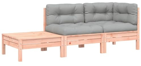 Generico Gartensofa 2-Sitzer aus Massivholz Douglas mit Kissen und Fußstütze, modulares Sofa mit Latten mit Sitzfläche 123 cm, Grau, 189 x 63 x 62,5 cm