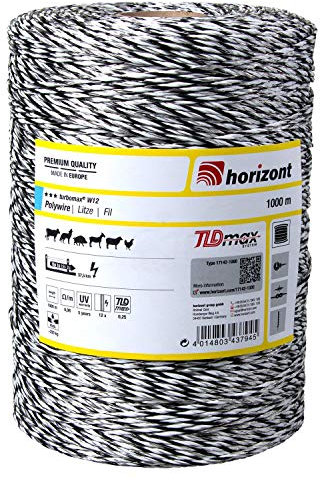 horizont Weidezaunlitze turbomax® W12, 1000 m lang, weiß, 12x 0,25 mm TBmax-Leiter, 200 kg Bruchlast, für lange bis sehr lange Zäune mit starkem Bewuchs, Weidezaunband, Breitband Litze, Elektrozaun