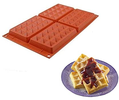 Silikomart | SF155 Moule en Silicone pour monoportions WAFFEL Classic, Anti-adhérent, 4 cavités, Paquet de 10 moules à gâteaux, 130 x 81 h 17 mm 4 x 137 ML Total 548 ML