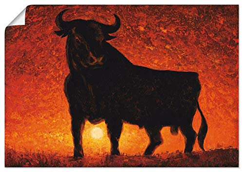 ARTLAND Wanddeko Poster & Kunstdrucke Wandposter 100x70 cm Stier Tiere Spanien Stierkampf Katalonien Malerei Modern Rot T4LC