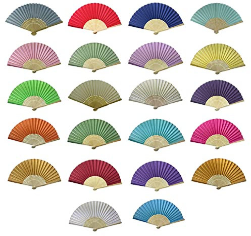 FANSOF.FANS Mix Colors Pack of 10 Wholesale Silk Fabric Handheld Folding Fan with Grade A Bamboo Ribs for Women Girls Summer Party Event Favour Birthday Wedding Best Gift