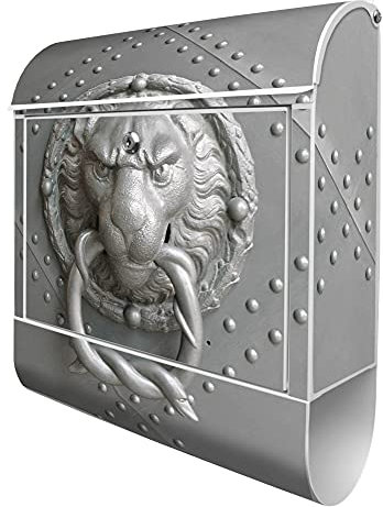 banjado® Design Briefkasten mit Eisentor 38,5x46,5x13cm & 2 Schlüssel - Briefkasten Stahl weiß mit Zeitungsfach pulverbeschichtet - Postkasten A4 Einwurf inkl. Montagematerial