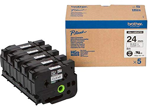 BROTHER HG151V5 5x Schriftbandkassette 24mmx8m farblos schwarz laminiert fuer P-touch P500PC 9700PC 9800PCN RL700S