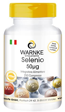 Selen 50µg - aus Selenhefe - 250 Tabletten - schluckfreundlich - vegan - Großpackung | Warnke Vitalstoffe - Deutsche Apothekenqualität