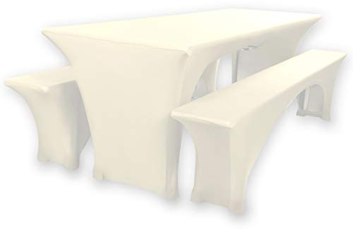 Gräfenstayn® Leopold Stretch - Biertischhussen-Set 3 TLG für Bierzeltgarnitur - 50cm oder 70cm Tischbreite - mit Öko-Tex Siegel Standard 100 : Geprüftes Vertrauen 30563 (Creme, 70x220cm)