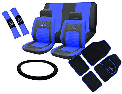 Xtremeauto® Universal RS Car Front and Rear Seat Cover and Floor Mat Set (Blue)