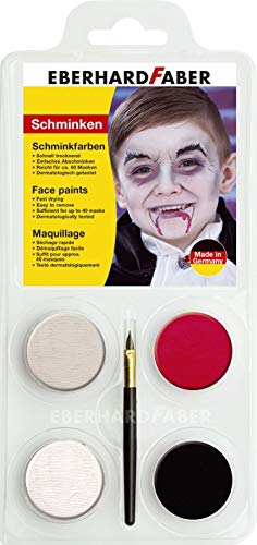Eberhard Faber 579017 - Schminkfarben-Set Dracula mit 4 Farben, Pinsel und Anleitung, wasserlöslich, schnell trocknend, zum Bemalen von Gesichtern