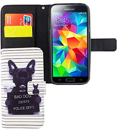 könig-Shop Etui pour téléphone Mobile Schutz-Tasche Samsung Galaxy S5/S5 Neo Smartphone Housse Pliante - Bouledogue Blanc
