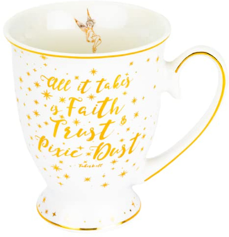 Paladone Disney Tinker Bell Mug | Ideal For Coffee Or Tea | Ceramic Porcelain With Quote & Gold Ombre Effect Glaze | Metallic Design | Gift For Any Disney Princess