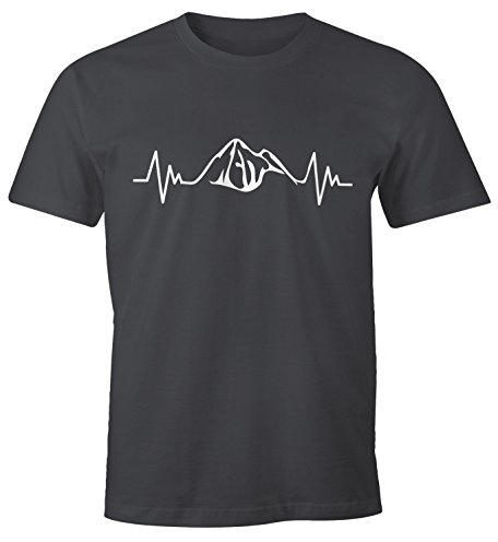 MoonWorks Herzschlag Berge Herren T-Shirt Heartbeat Mountain Dunkelgrau L