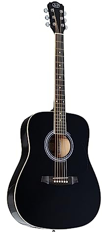 J & D D-80 BK Westerngitarre, Akustik-Gitarre für Anfänger und Einsteiger, Acoustic Guitar, Dreadnought mit schwarzer Hochglanz Fichtendecke