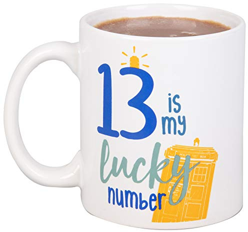 Doctor Who Ceramic Mug, 11 oz - 13 Is My Lucky Number - 13th Dr. & TARDIS Design - Officially Licensed - Gift for Teens, Adults, Men & Women, Father's Day - Ceramic