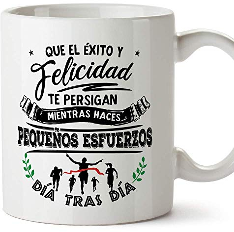 MUGFFINS Taza Motivacional Que el éxito y Felicidad te persigan ... día Tras día - Regalos para Animar y Motivar en el Desayuno