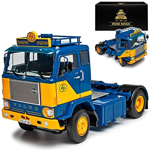 KK-Scale Road Kings Volvo F88 ASG Spedition Transport 1965-1977 Blau Gelb LKW limitiert 1 von 700 Stück 1/18 Modell Auto mit individiuellem Wunschkennzeichen