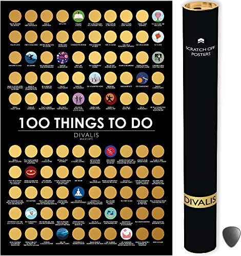 Rubbel Poster 100 Dinge zu tun mit allen Zubehörteilen - Rubbelposter der besten Dinge zu tun - Motivationen Poster zum Freirubbeln 100 Bucket List - Scratch off Poster 100 Things to Do