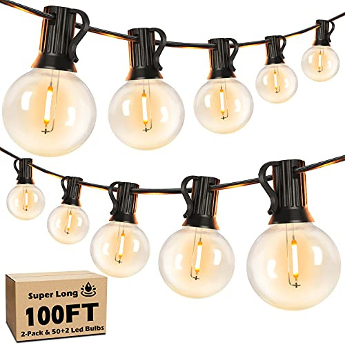 100 fot utomhus G40 glob ljusslingor med 50 LED okrossbara glödlampor, 2-pack vardera 150 fot vattentät anslutningsbar hängande uteplats lampa för bakgård veranda balkongtält lusthus festdekor, E12