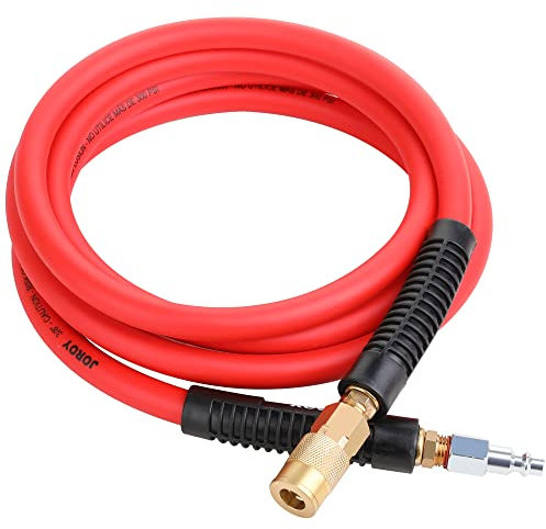 JOROY Hybrid Lead In Air Hose, 3/8-Inch X 10 FT Air Compressor Hose,Heavy Duty, Lightweight, Kink Resistant, All-Weather Flexibility with 1/4-Inch Brass Air Coupler and Plug