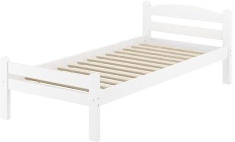 Erst-Holz®Einzelbett Holzbett Massiv Buche Waschweiß 80 x 200 cmRollrost inkl.