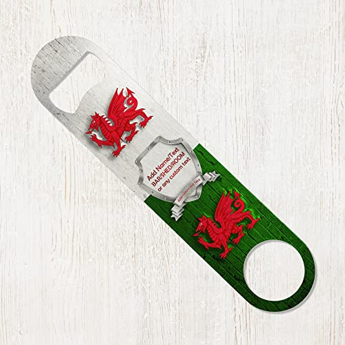 ShopQuality4U Personalised Welsh Shield Stainless Steel Bottle Opener Blade - Home bar Add Name