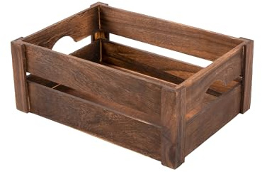 Brown Wooden crate with Handles for Home Storage and Office Collection and Window Retail Display Gift Hamper (Medium)