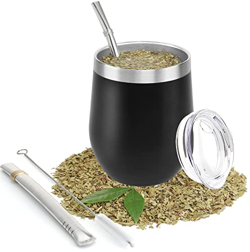 ROCKY&CHAO Yerba Maté en Acier Inoxydable - Double paroi isolée Mate de calebasse, Kit Bombilla Maté - avec 2 Bombillas et 1 Pinceau, Tasse Maté Ensemble pour Yerba Mate Boire