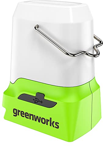Greenworks G24LA500 Lantern and Camping Light with Hanging Hook, 500 Lumens, 3 Brightness Settings, USB & Type C Outlets WITHOUT 24V Battery & Charger, 3 Year Guarantee