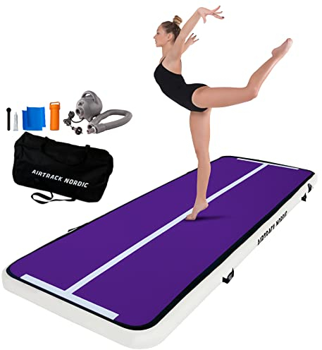 AirTrack Nordic Home 3m Special Edition Mehrfarbig mit Luftpumpe, Turnmatte Aufblasbar, für Gymnastik, Yoga - Langlebig & Einfach zu Transportieren Matte Sport, Air Track Gymnastikmatte (Lila)